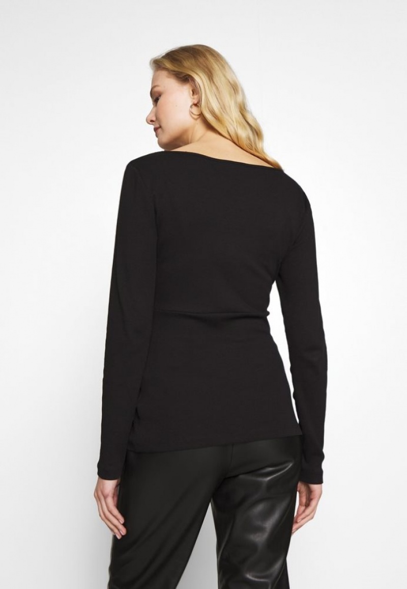 Anna Field Long Sleeved Top T-shirts Dames Zwart | 1394-YAHSC