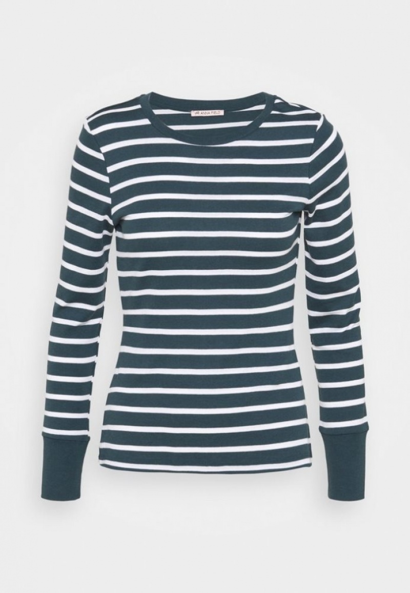 Anna Field Long Sleeved Top T-shirts Dames Donkerblauw | 8570-SQGJU