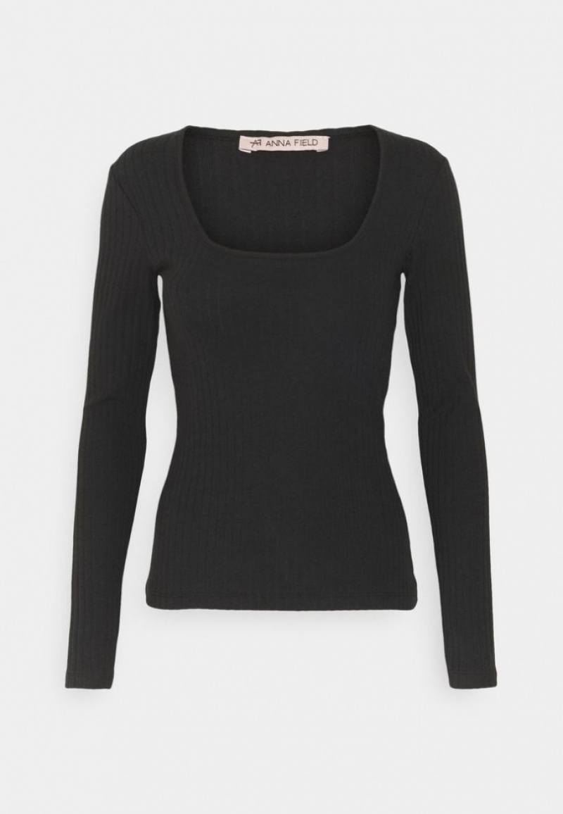 Anna Field Long Sleeved Top T-shirts Dames Zwart | 7823-ISUVQ