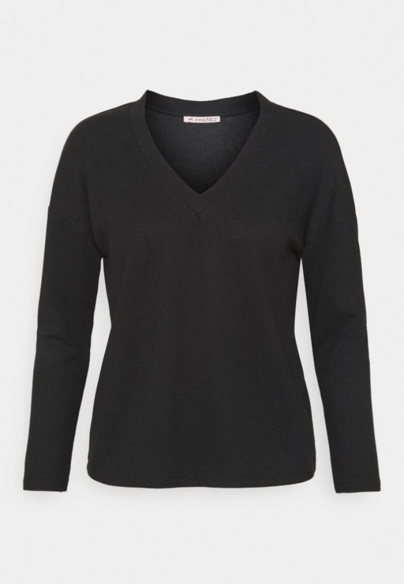 Anna Field Long Sleeved Top T-shirts Dames Zwart | 7159-RXSWQ