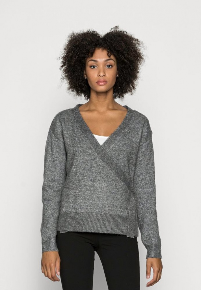 Anna Field Loose Fit Wrap Jumper Pullover Dames Donkergrijs | 9635-ZDKNC