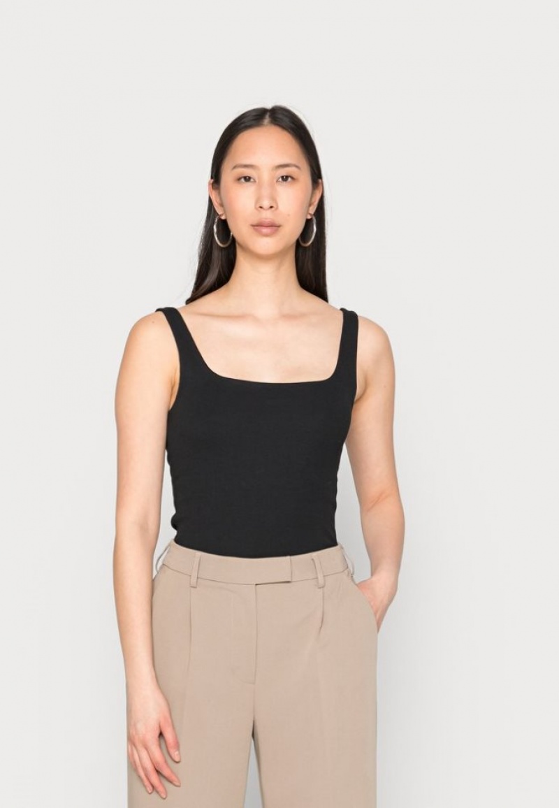 Anna Field Minimal Tank With Square Round Neckline Top T-shirts Dames Zwart | 8314-HRZQY