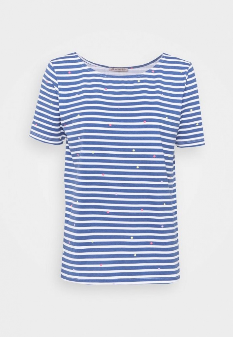 Anna Field Print T Shirt T-shirts Dames Blauw | 3718-ZWMPN