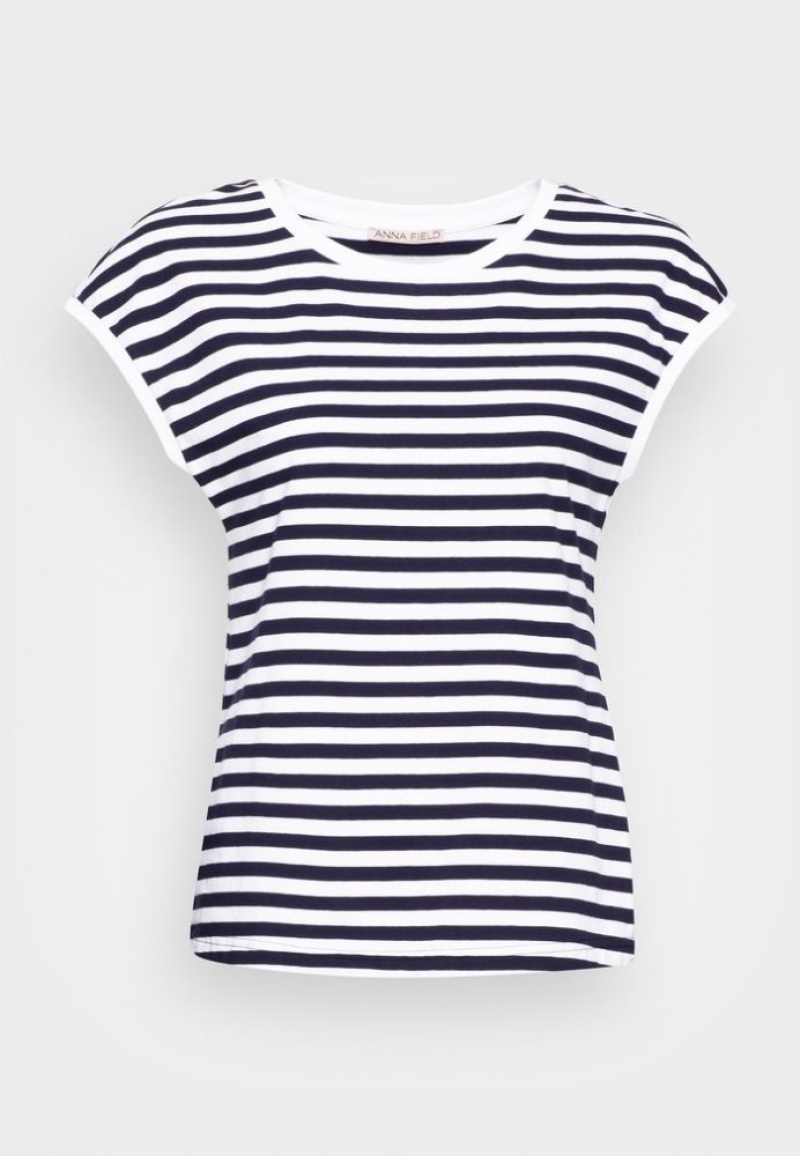 Anna Field Print T Shirt T-shirts Dames Donkerblauw | 4180-WZDRJ