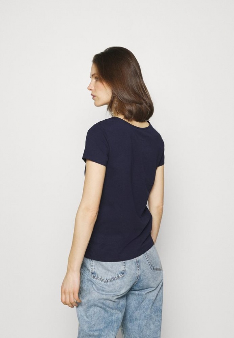 Anna Field Print T Shirt T-shirts Dames Donkerblauw | 0753-DSAYP