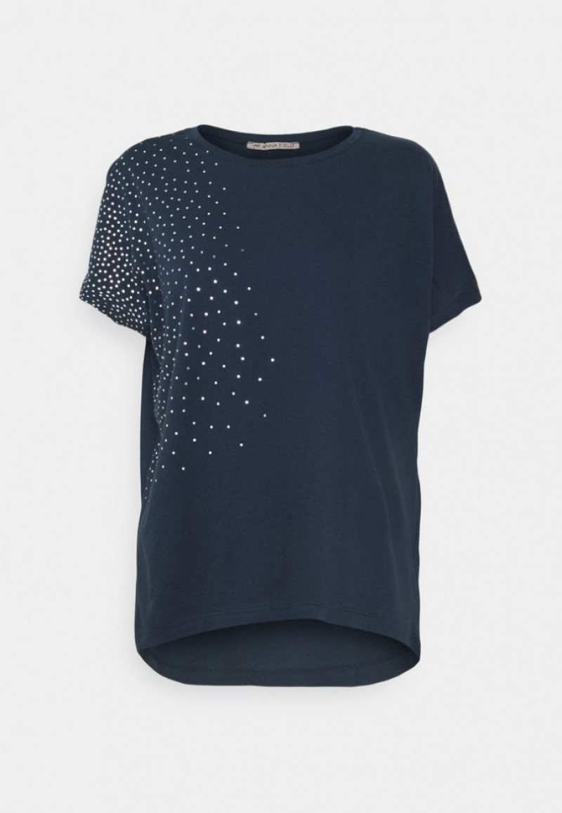 Anna Field Print T Shirt T-shirts Dames Donkerblauw | 0341-IABRV