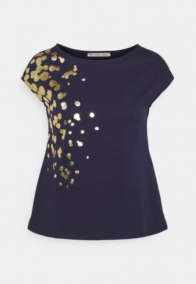 Anna Field Print T Shirt T-shirts Dames Donkerblauw | 7516-ELKJF