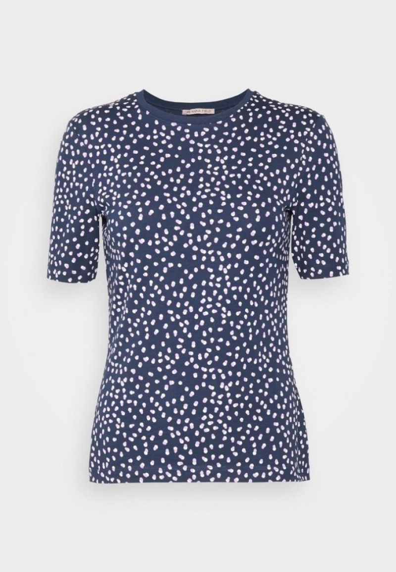 Anna Field Print T Shirt T-shirts Dames Donkerblauw | 7489-JWNIP