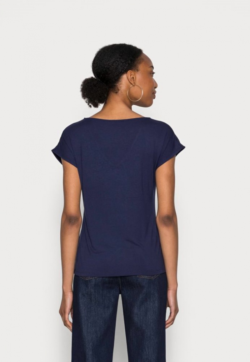 Anna Field Print T Shirt T-shirts Dames Donkerblauw | 6253-IBHFA