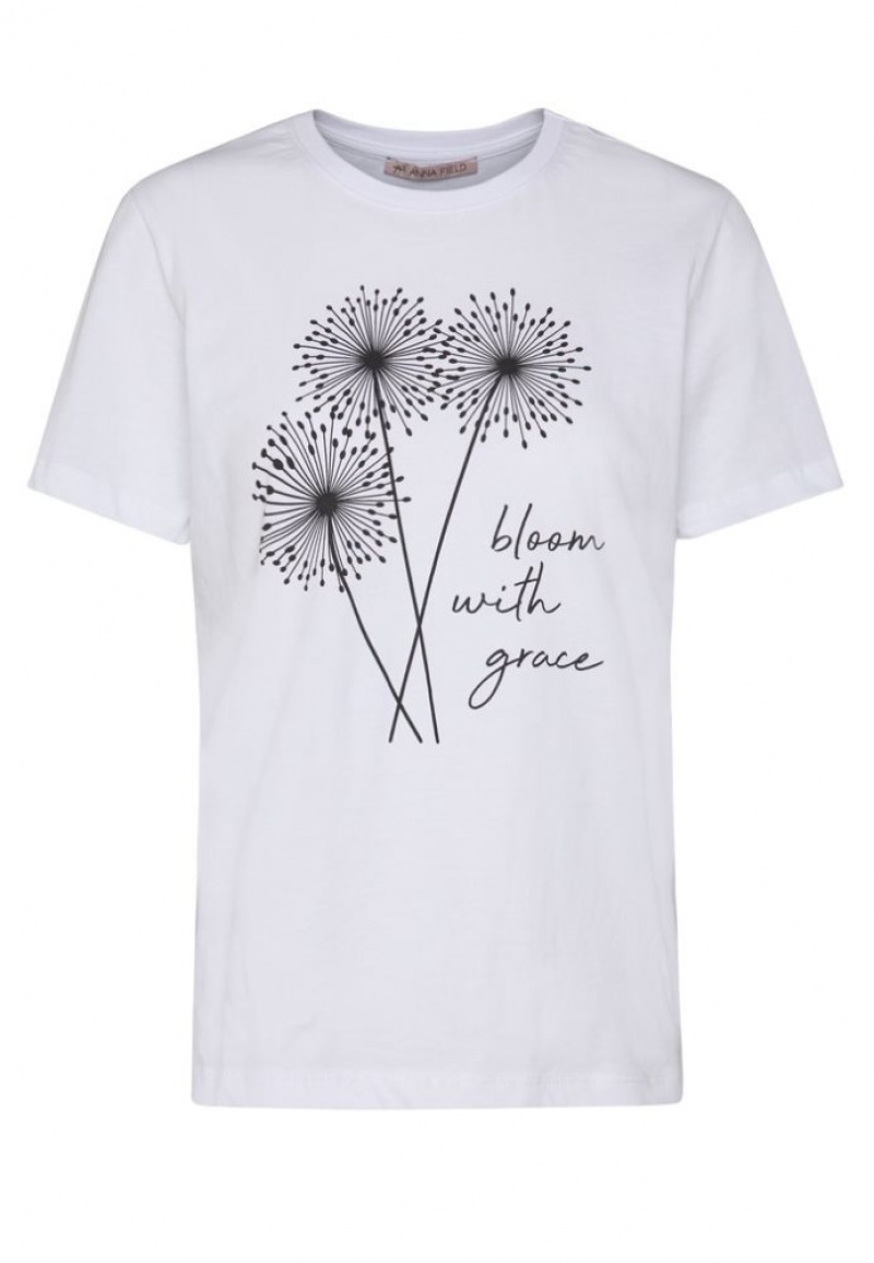 Anna Field Print T Shirt T-shirts Dames Wit | 2578-HZASD