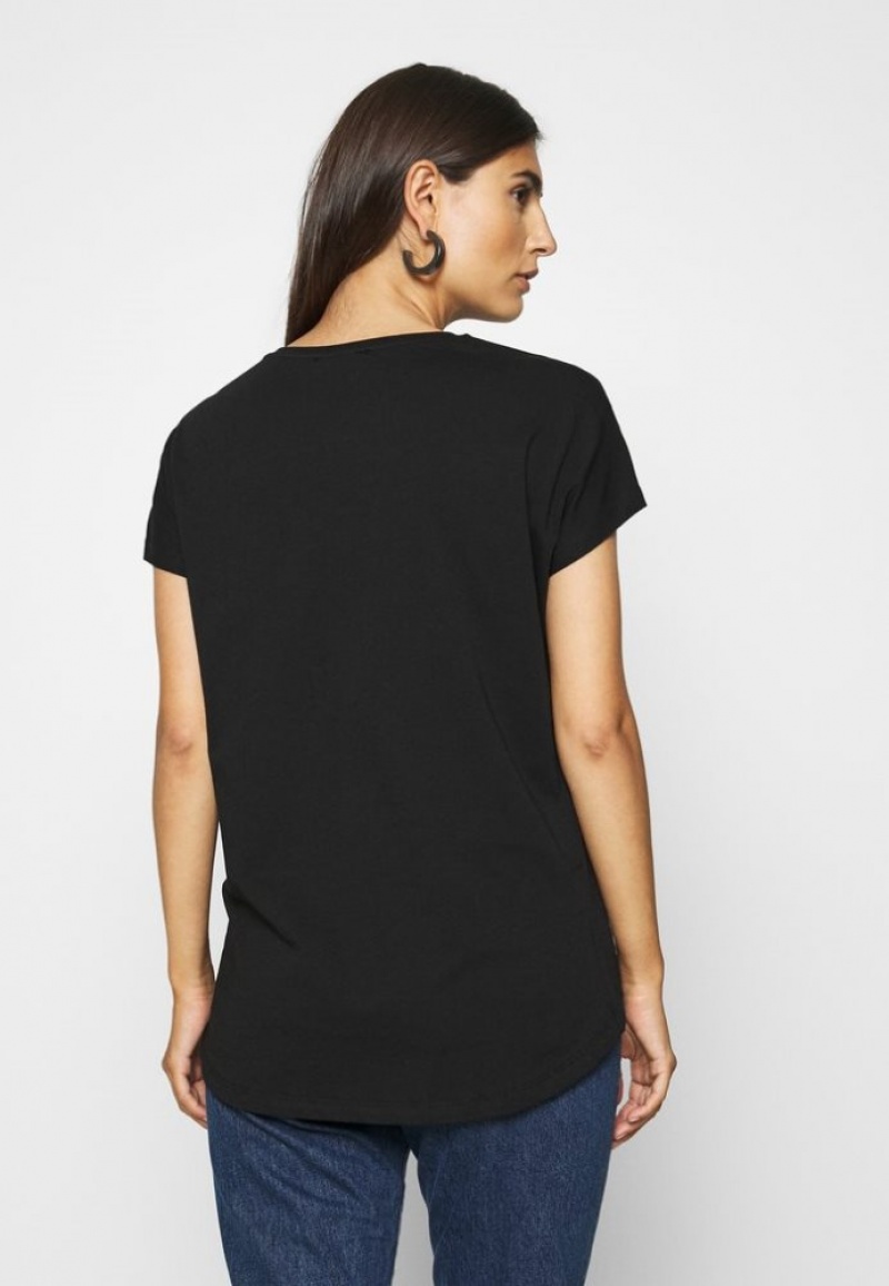 Anna Field Print T Shirt T-shirts Dames Zwart | 3501-YGCBE