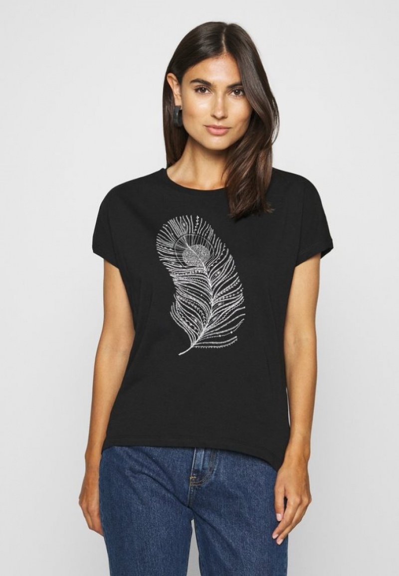 Anna Field Print T Shirt T-shirts Dames Zwart | 3501-YGCBE