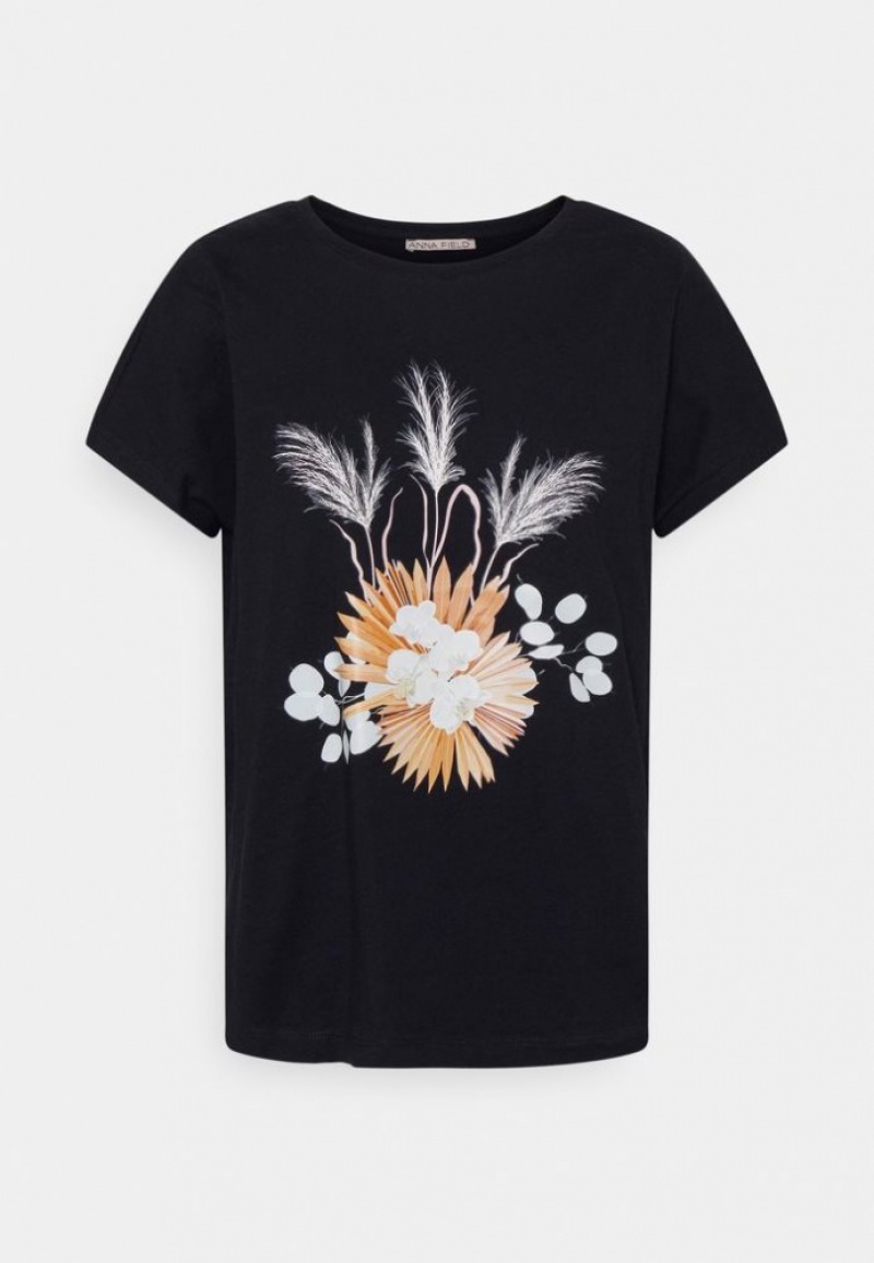 Anna Field Print T Shirt T-shirts Dames Zwart | 8097-TDUKL