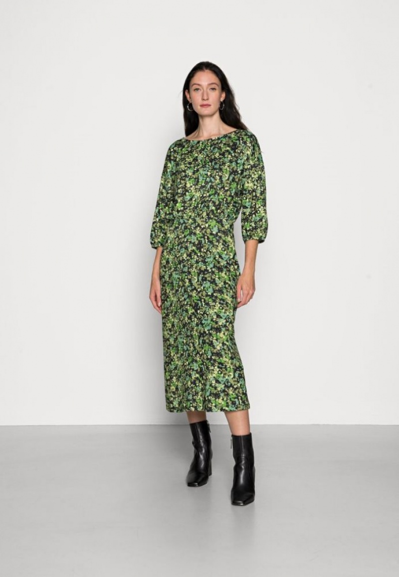 Anna Field Quarter Sleeves Elevated Vrijetijds Midi Jurken Jurk Dames Zwart | 9130-ZVPER