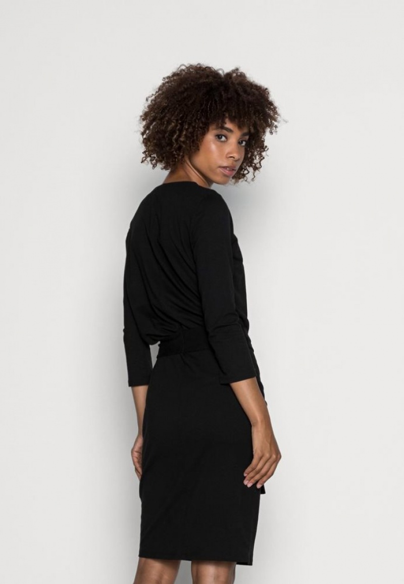 Anna Field Quarter Sleeves Loose Fitted Skirt Jurken Jersey Jurken Jurk Dames Zwart | 5107-MFREJ