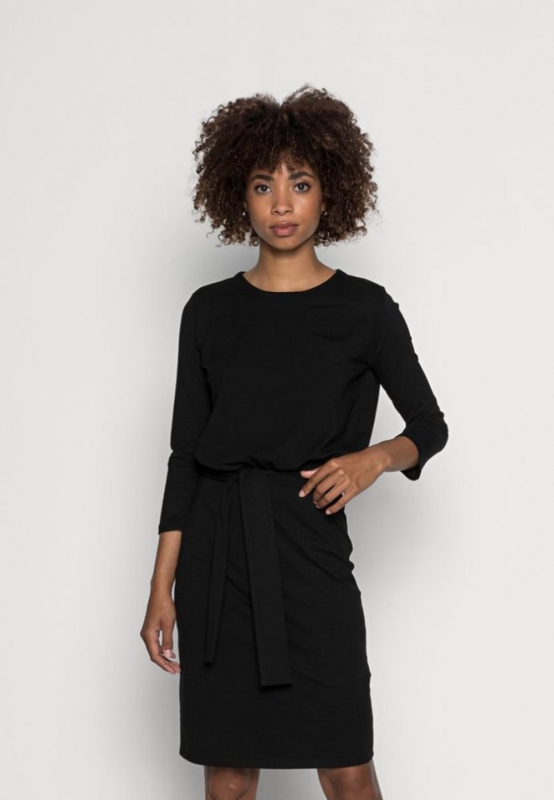 Anna Field Quarter Sleeves Loose Fitted Skirt Jurken Jersey Jurken Jurk Dames Zwart | 5107-MFREJ