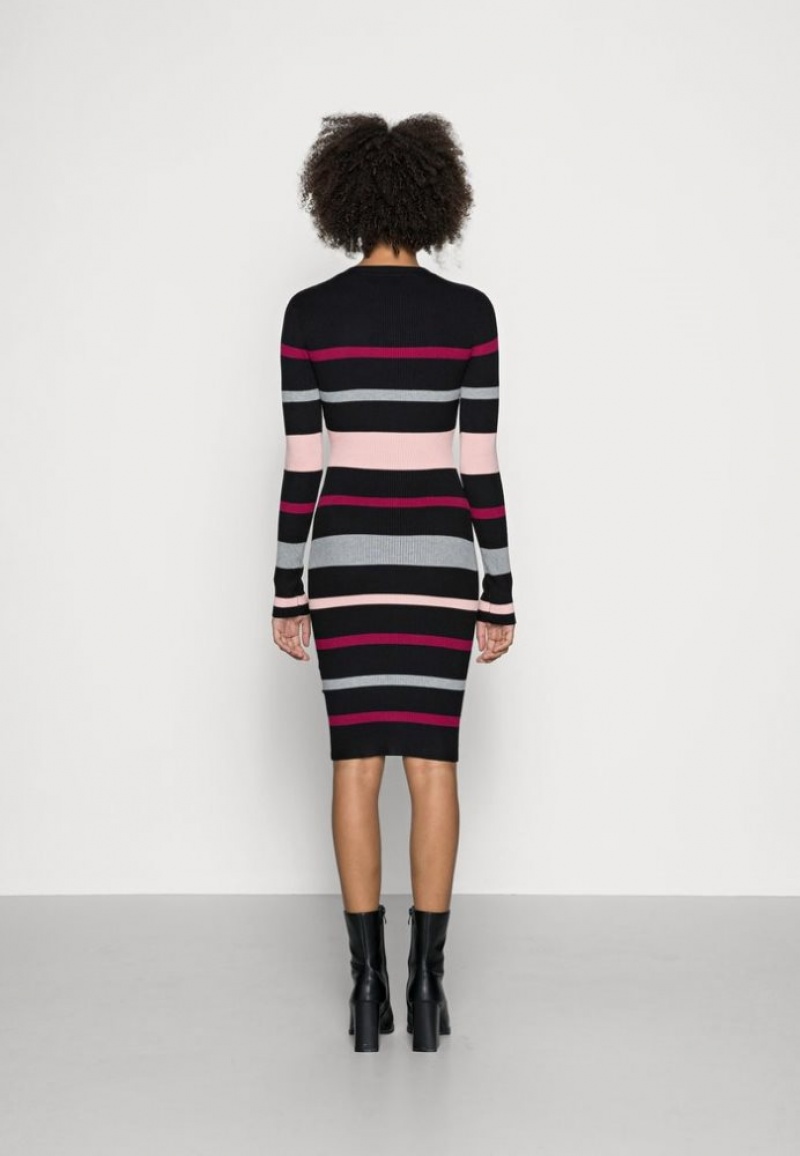 Anna Field Regular Fit Stripes Jurken Jumper Jurken Jurk Dames Zwart | 2067-QGTCB