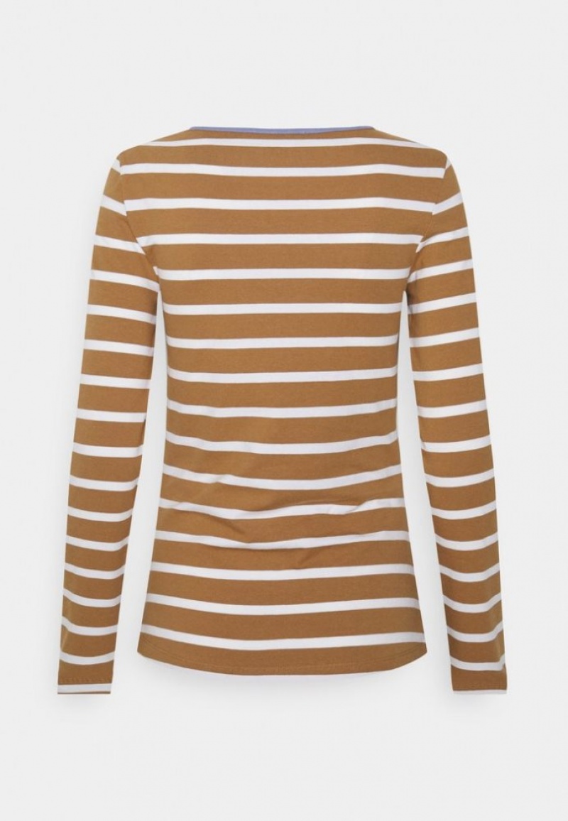 Anna Field Stripey Contrast Long Sleeved Top T-shirts Dames Bruin | 2978-MOQLC