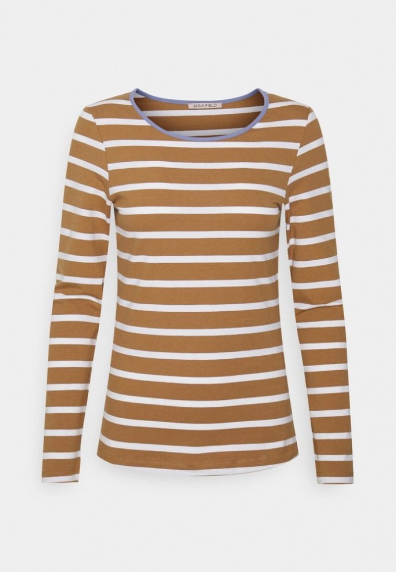 Anna Field Stripey Contrast Long Sleeved Top T-shirts Dames Bruin | 2978-MOQLC