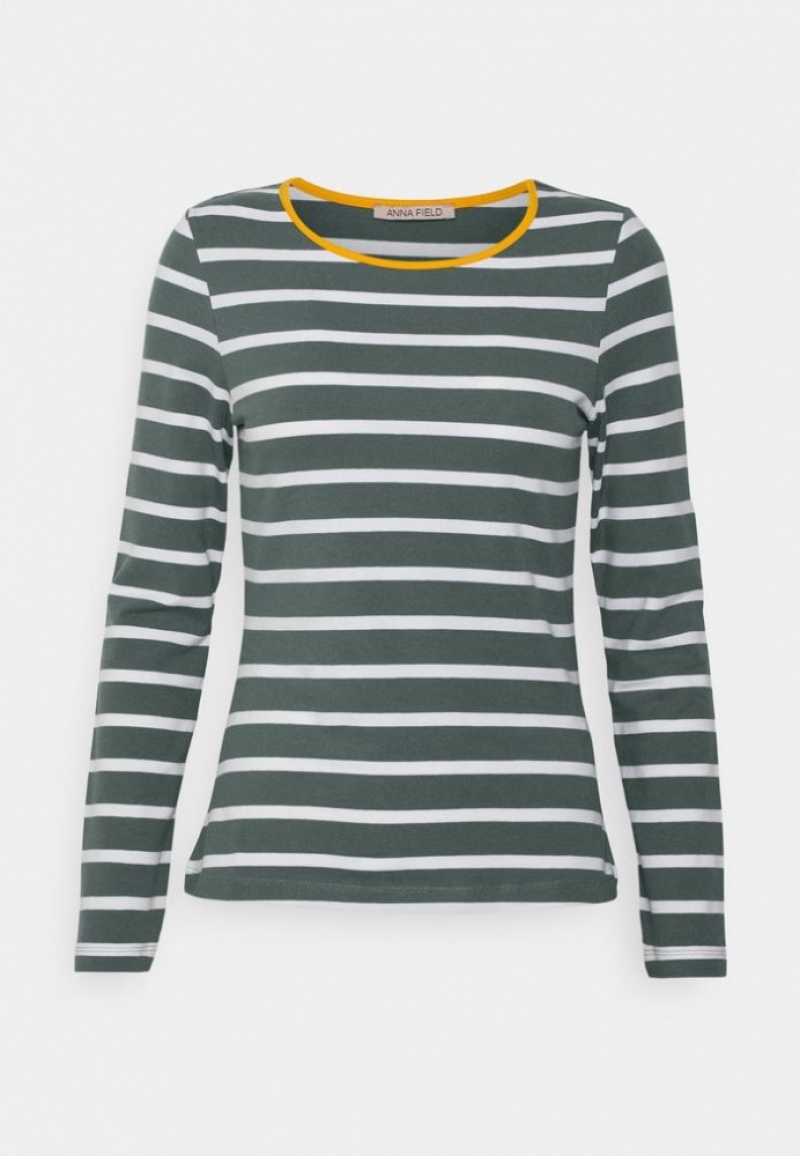 Anna Field Stripey Contrast Long Sleeved Top T-shirts Dames Lichtgroen | 7289-SMAOL