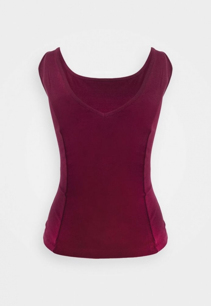 Anna Field Top T-shirts Dames Donkerrood | 5742-AEGIW