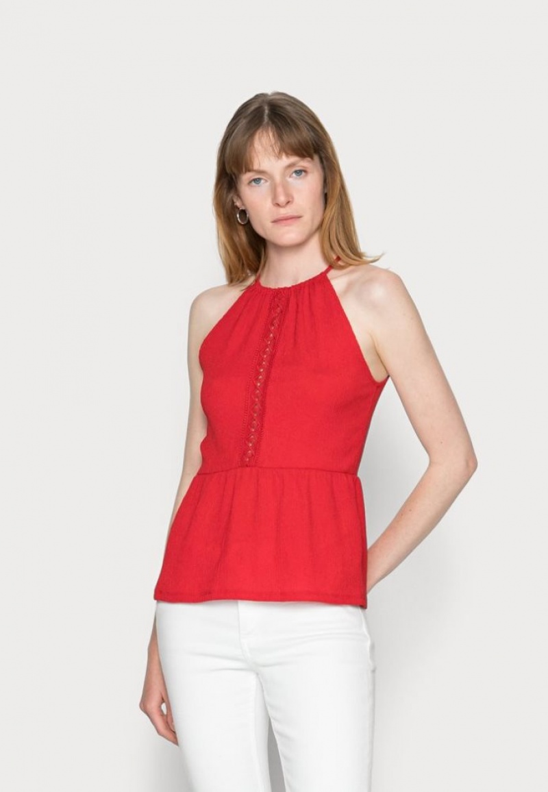 Anna Field Trim Insert Halterneck Top T-shirts Dames Rood | 4830-YGMLN