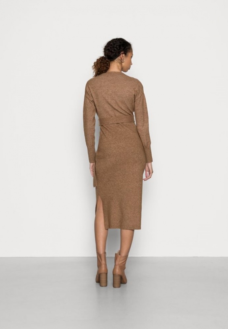 Anna Field Wrap Over Midi Jurken Jumper Jurken Jurk Dames Bruin | 5230-UYOEP